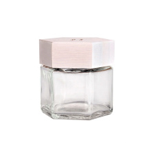 70ml small hexagonal glass storage jars containers with wooden lids
